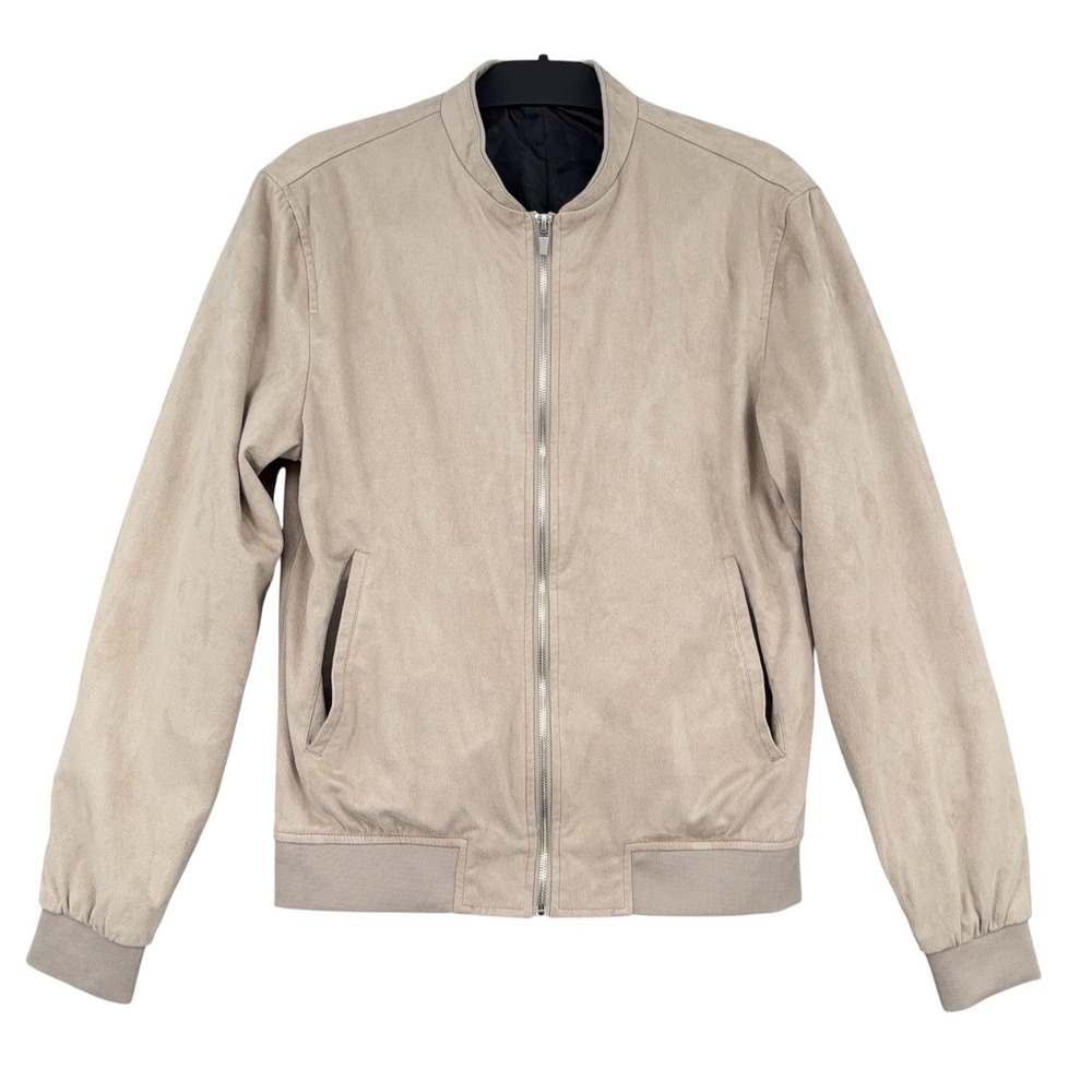 Zara Man Faux Suede Bomber‎ Jacket Mens Size M Tan Beige Zip Up Casual Coat